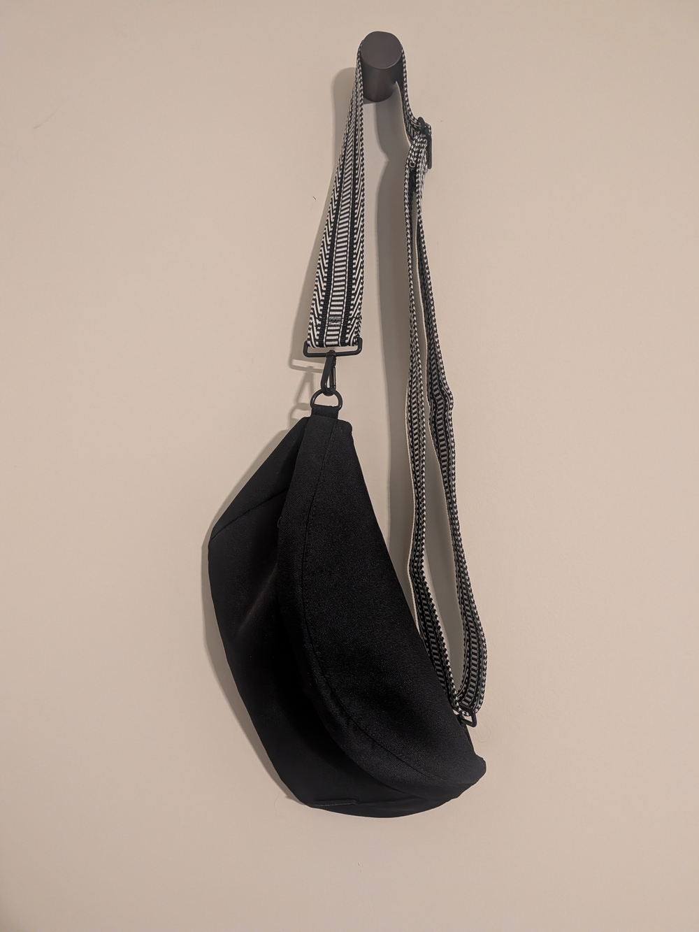 Canvelle Black Fanny Pack Bag with Patterned Strap